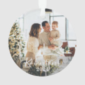 Eenvoudige Familie 2 Foto Aangepaste Naam Script & Ornament (achterkant)