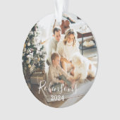 Eenvoudige Familie 2 Foto Aangepaste Naam Script & Ornament (voorkant)
