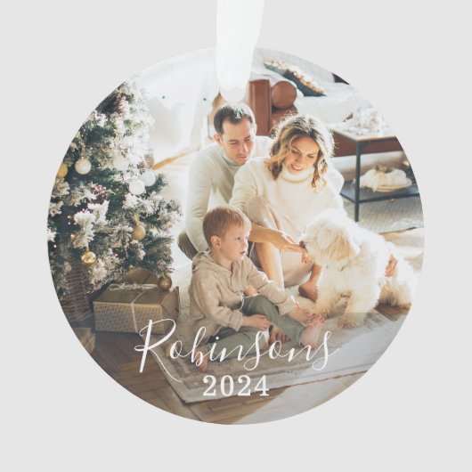 Eenvoudige Familie 2 Foto Aangepaste Naam Script & Ornament (voorkant)