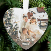 Eenvoudige Familie 2 Foto Aangepaste Naam Script & Ornament