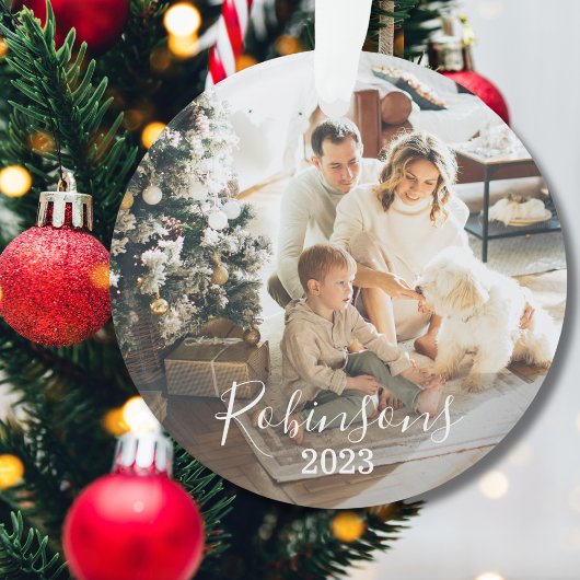 Eenvoudige Familie 2 Foto Aangepaste Naam Script & Ornament