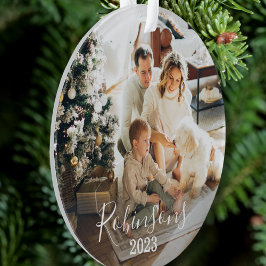 Eenvoudige Familie 2 Foto Aangepaste Naam Script & Ornament
