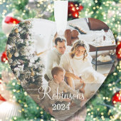 Eenvoudige Familie 2 Foto Aangepaste Naam Script & Ornament