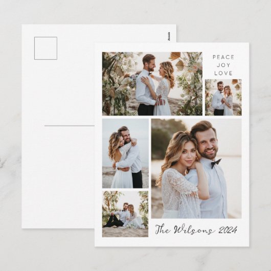 Eenvoudige Familie 5 Fotocollage Nieuw Weeds Groet Feestdagenkaart (Voorkant / Achterkant)