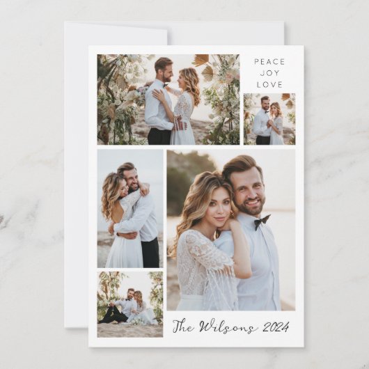 Eenvoudige Familie 5 Fotocollage Nieuw Weeds Groet Feestdagenkaart (Voorkant)