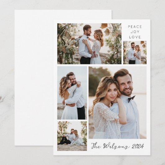 Eenvoudige Familie 5 Fotocollage Nieuw Weeds Groet Feestdagenkaart (Voorkant / Achterkant)