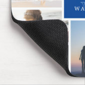 Eenvoudige familie foto's collage & blauw monogram muismat (Hoek)