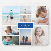 Eenvoudige familie foto's collage & blauw monogram muismat (Voorkant)