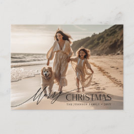 Eenvoudige familie Hond Strand Foto Kerstvakantie Briefkaart