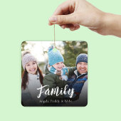 Eenvoudige Familie Kerstfoto Marine Blauw Keramisch Ornament