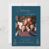 Eenvoudige familiefoto blauwe kerst feestdagenkaart (Voorkant)