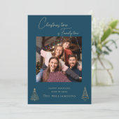 Eenvoudige familiefoto blauwe kerst feestdagenkaart (Staand voorkant)