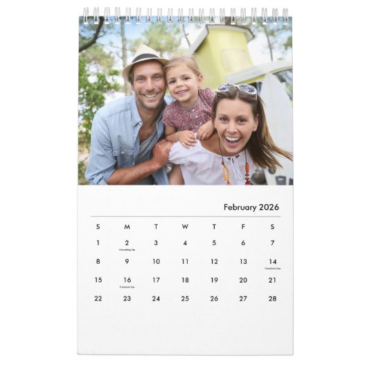 Eenvoudige familiefoto per maandnaam 2026 kalender (Feb 2026)