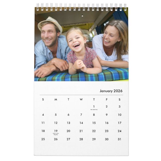 Eenvoudige familiefoto per maandnaam 2026 kalender (Jan 2026)