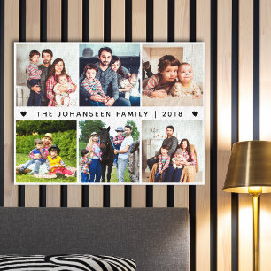 Eenvoudige Familiefotocollage Harttypografie Canvas Afdruk