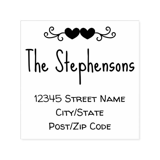 Eenvoudige familienaam Handgeschreven stijl Harten Zelfinktende Stempel (Design)