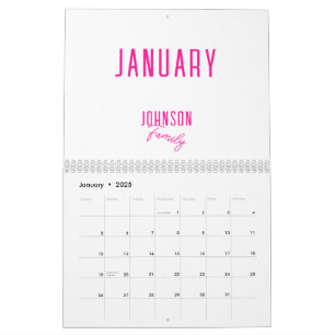 Eenvoudige familienaam Hot Pink Kalender