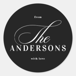 Eenvoudige familienaam Zwarte Kerstfeestdag Sticke Ronde Sticker