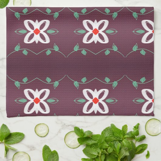 Eenvoudige Fancy theedoek met rood en pruim (Gevouwen)