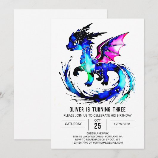 Eenvoudige Fantasy Dragon Digitale Jongen Verjaard Kaart (Voorkant / Achterkant)