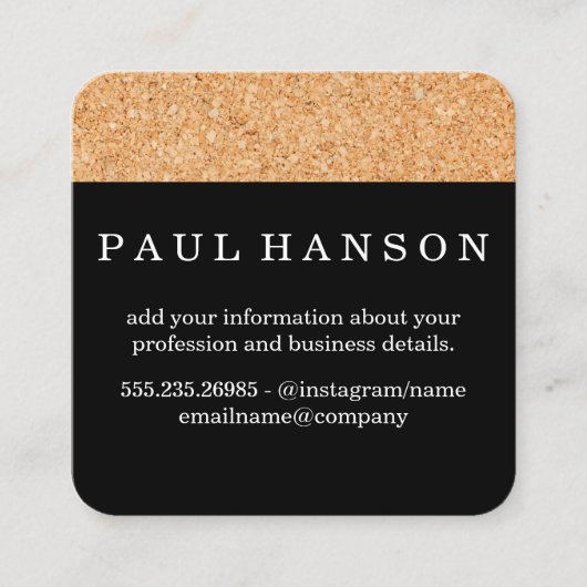 Eenvoudige Faux Cork Print Vierkante Visitekaartje (Voorkant)