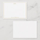Eenvoudige Faux Gold 2 Monogram Naam Minimale Rand Notitiekaartje (Voorkant / Achterkant)