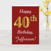 Eenvoudige Faux Gold 40th Verjaardag + aangepaste  Kaart (Gele Bloem)