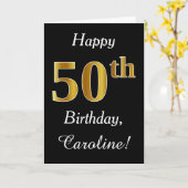 Eenvoudige Faux Gold 50ste verjaardag + aangepaste Kaart (Gele Bloem)
