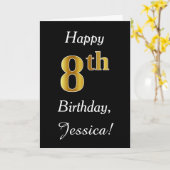 Eenvoudige Faux Gold 8th Birthday + aangepaste naa Kaart (Gele Bloem)