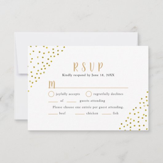 Eenvoudige Faux Gold Confetti Wedding RSVP + entré (Voorkant)