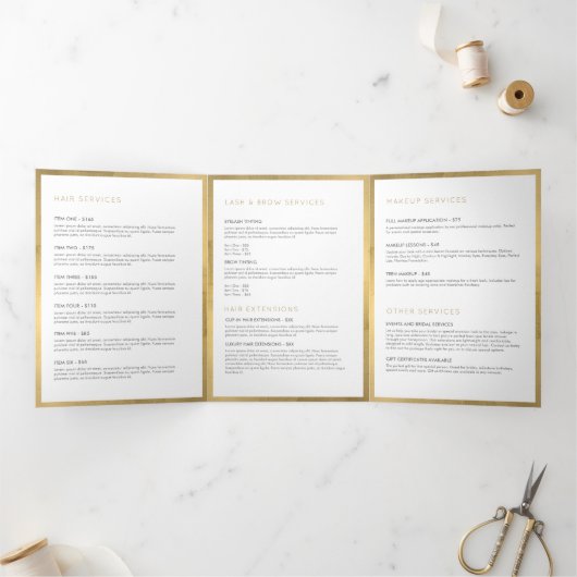 Eenvoudige Faux Gold Floral Luxe Salon Brochure Drieluik Kaart (Binnen)