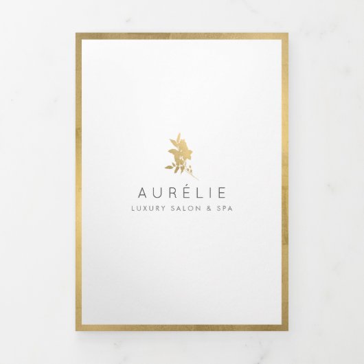 Eenvoudige Faux Gold Floral Luxe Salon Brochure Drieluik Kaart (Cover)