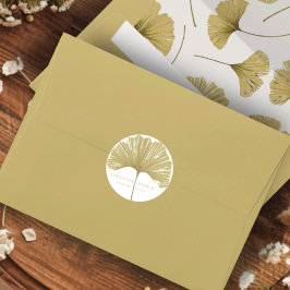 Eenvoudige Faux Gold Ginkgo Monogram Huwelijk Ronde Sticker