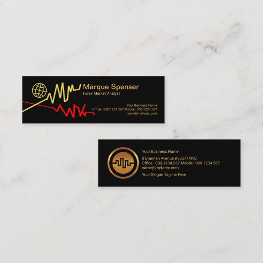 Eenvoudige Faux Gold Global Graph-investering Mini Visitekaartje (Voorkant / Achterkant)