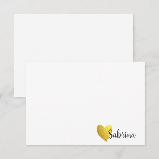 Eenvoudige Faux Gold Heart Persoonlijke scriptnaam Bedankkaart (Voorkant / Achterkant)