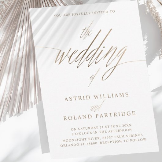 Eenvoudige Faux Gold Kalligrafie van de bruiloft v Kaart