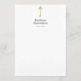 Eenvoudige Faux Gold Key Realtor Logo Flat Notecar Notitiekaartje