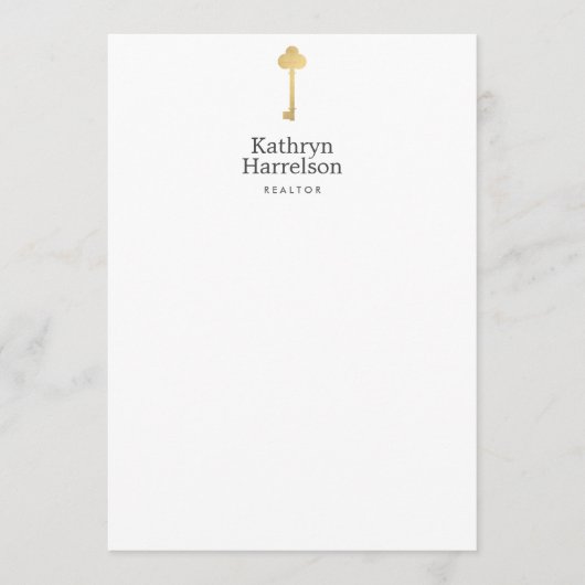 Eenvoudige Faux Gold Key Realtor Logo Flat Notecar Notitiekaartje (Voorkant)