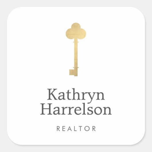 Eenvoudige Faux Gold Key Realtor-Logo Vierkante Sticker (Voorkant)
