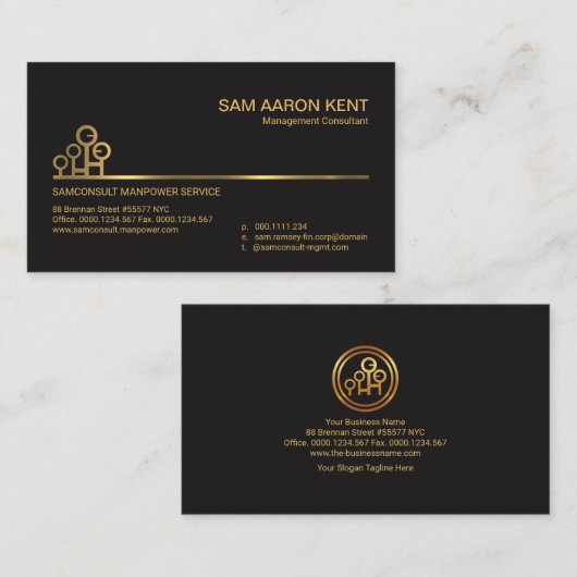 Eenvoudige Faux Gold Line Manpower Motif Consultan Visitekaartje (Voorkant / Achterkant)