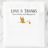 Eenvoudige Faux Gold Ooievaar Liefde & Bedankt Bab Rechthoekige Sticker (Tas)