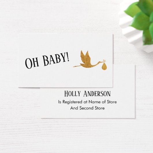 Eenvoudige Faux Gold Stork Gift Registry Behuizing Visitekaartje (Bureau)