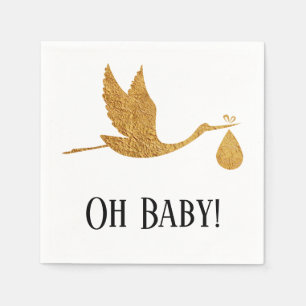 Eenvoudige Faux Gold Stork w / "Oh Baby" Douche Servet