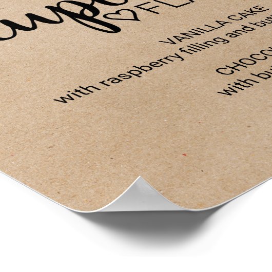 Eenvoudige Faux Kraft Calligraphy Cupcake Flavors  Poster (Hoek)