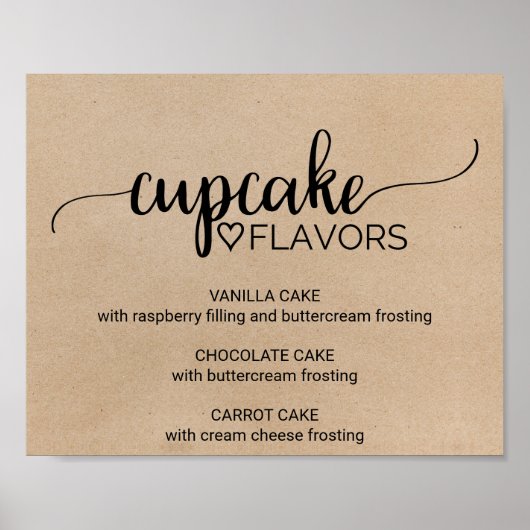 Eenvoudige Faux Kraft Calligraphy Cupcake Flavors Poster (Voorkant)