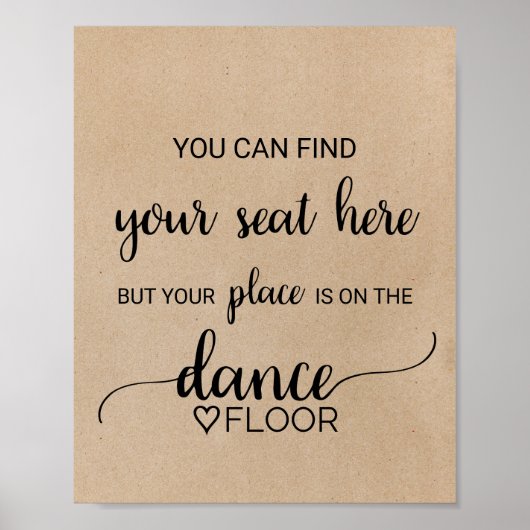 Eenvoudige Faux Kraft Calligraphy Dance Floor Sign Poster (Voorkant)