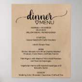 Eenvoudige Faux Kraft Calligraphy Dinner Menu Sign Poster (Voorkant)