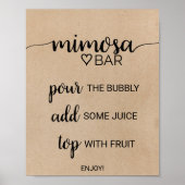 Eenvoudige Faux Kraft Calligraphy Mimosa Bar Sign Poster (Voorkant)