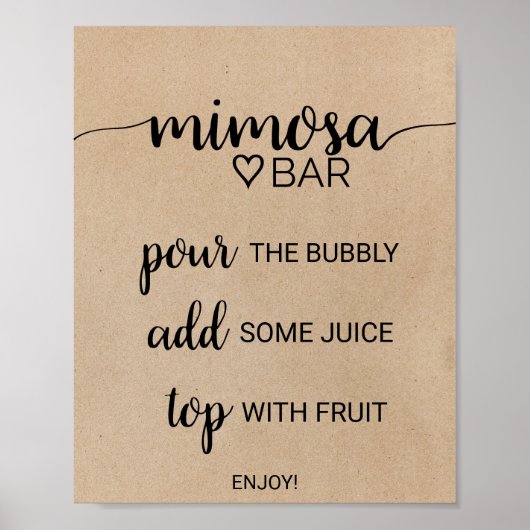 Eenvoudige Faux Kraft Calligraphy Mimosa Bar Sign Poster (Voorkant)
