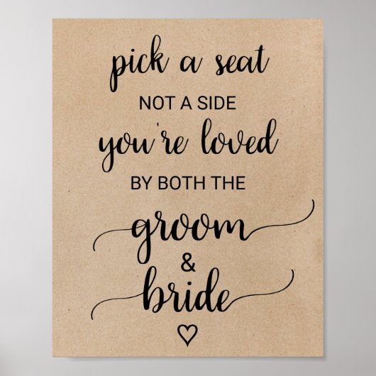 Eenvoudige Faux Kraft Calligraphy Pick A Seat Sign Poster (Voorkant)